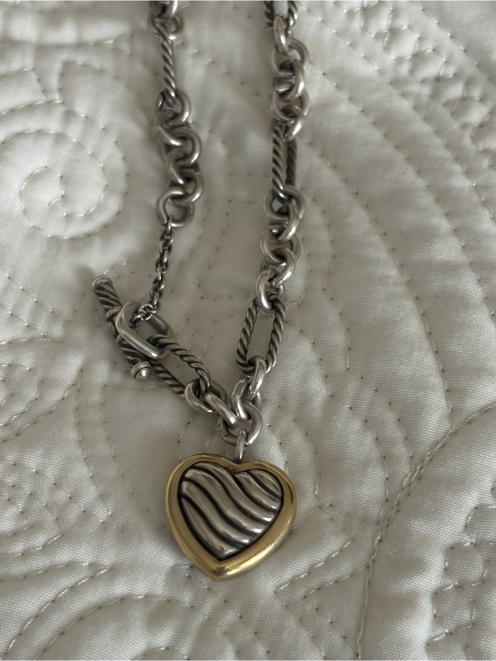 Heart Pendant Two-Tone Stainless Steel Necklace - Silver and Gold
